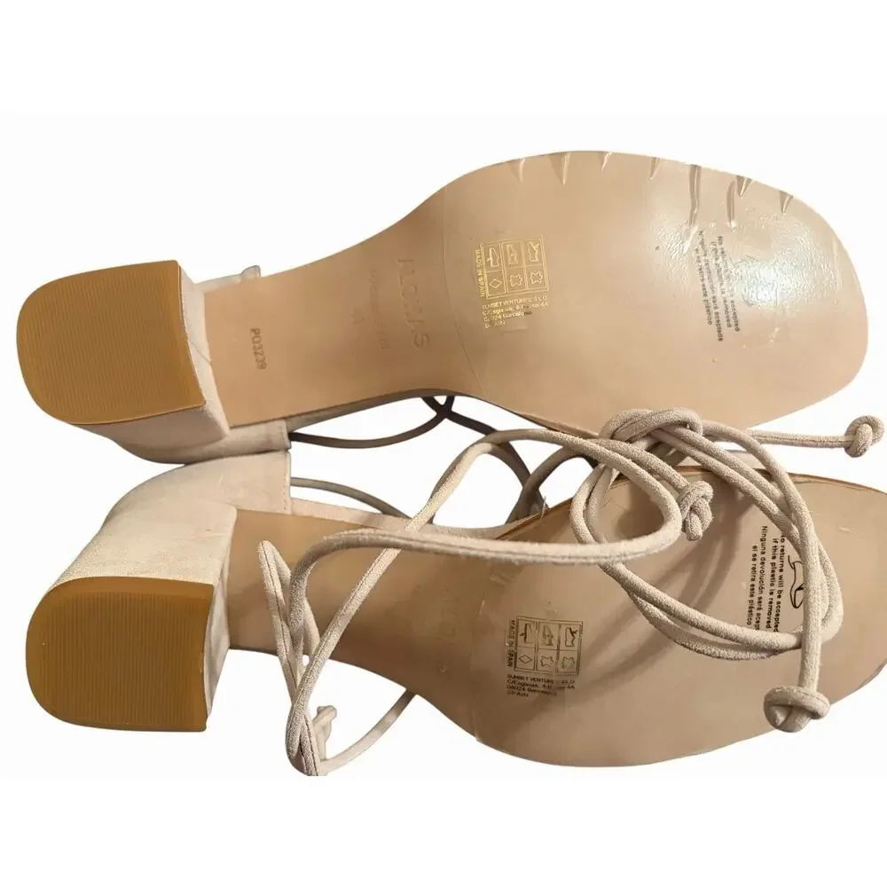 NEW Alohas Dakota Beige Sandals •41/ 10• Suede Block Heel Wrap Strappy $185